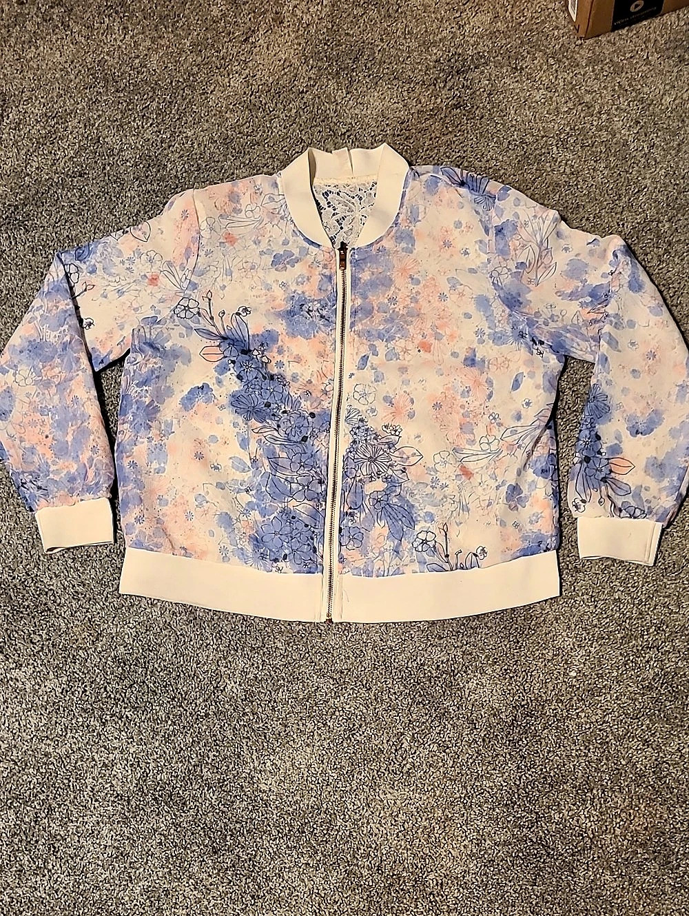 Candie's Floral Lace Bomber Jacket Blue & Pink